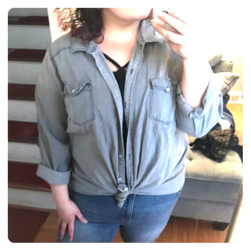 Torrid Grey Wash Denim Button-up Shirt - 4